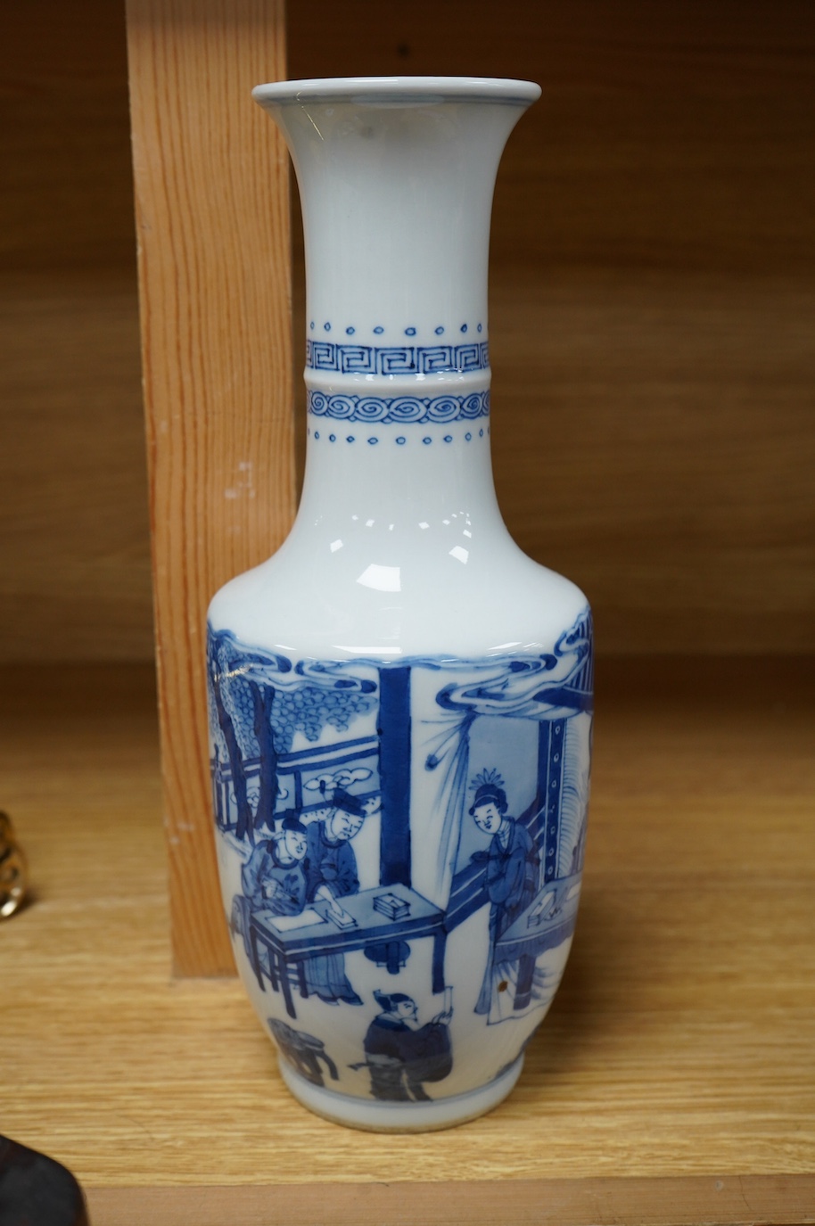 A Chinese blue and white Kangxi style vase, 27.5cm high. Condition - good